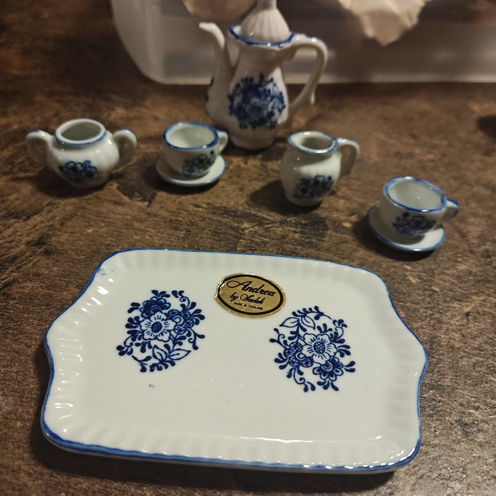 Andrea by Sadek Blue Floral Miniature Tea Set - White and Blue